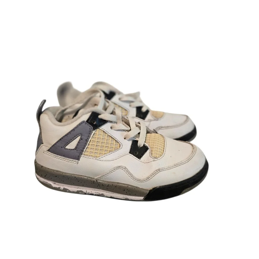 Jordan 4 Retro White Cement Kids Sneakers White Grey Black 308500-103 Size 10C - Picture 1 of 6